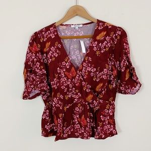 Madewell Burgundy Floral Wrap Top